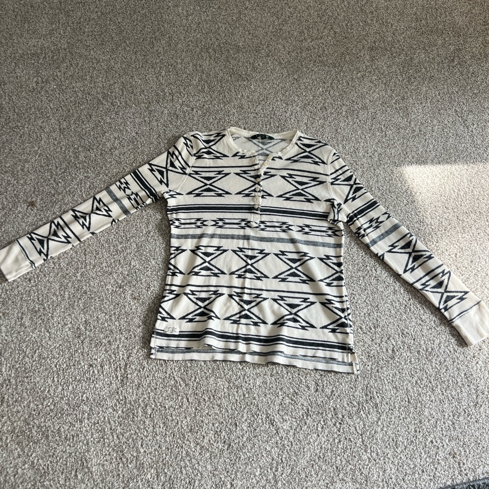 Lauren Ralph Lauren Blue and White Graphic Polo Button Down